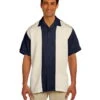 Harriton Men's Two-Tone Bahama Cord Camp Shirt Navy/Creme