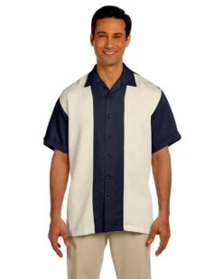 Harriton Men's Two-Tone Bahama Cord Camp Shirt Navy/Creme