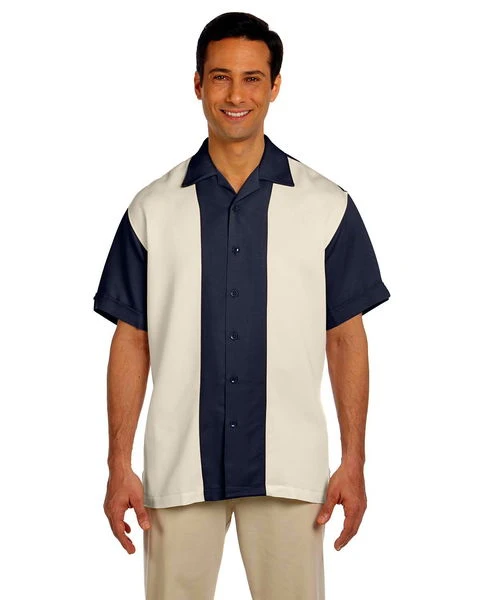 Harriton Men's Two-Tone Bahama Cord Camp Shirt Navy/Creme 1 Harriton Men's Two-Tone Bahama Cord Camp Shirt Navy/Creme