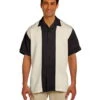 Harriton Men's Two-Tone Bahama Cord Camp Shirt Black/Creme