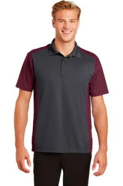 Sport-Tek Mens Colorblock Micropique Sport-Wick Polo Grey/Maroon